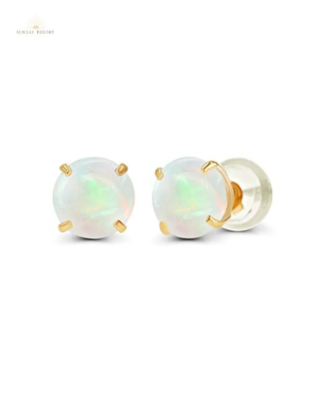 14K Solid Gold Opal Stud Earrings 4mm Gemstone Round Hypoallergenic